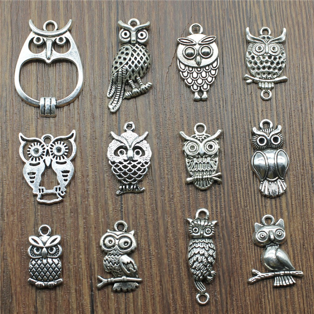 10pcs Charms Owl Antique Silve - Vintage Fashion Words ulasan dan harga