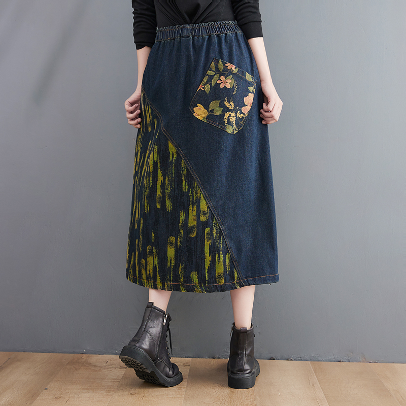 plus Size Elastic Waist Denim  - Denim Skirt Midi Vintage ulasan dan harga
