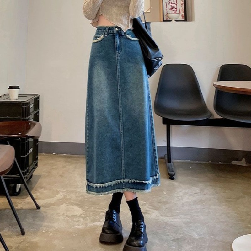 Skirts Women Midi Fashion High - Denim Skirt Midi Vintage ulasan dan harga