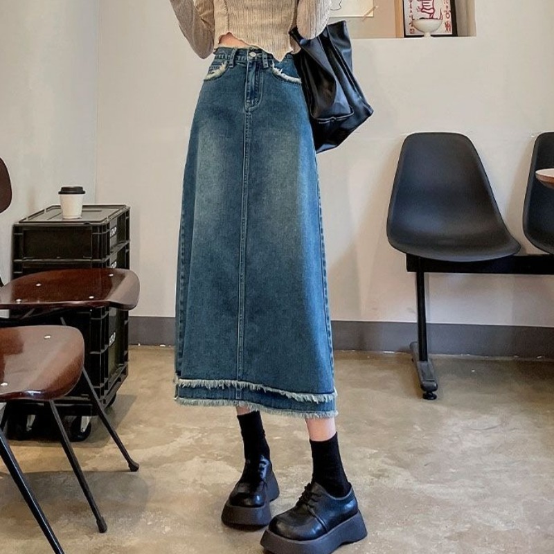 Skirts Women Midi Fashion High - Denim Skirt Midi Vintage ulasan dan harga