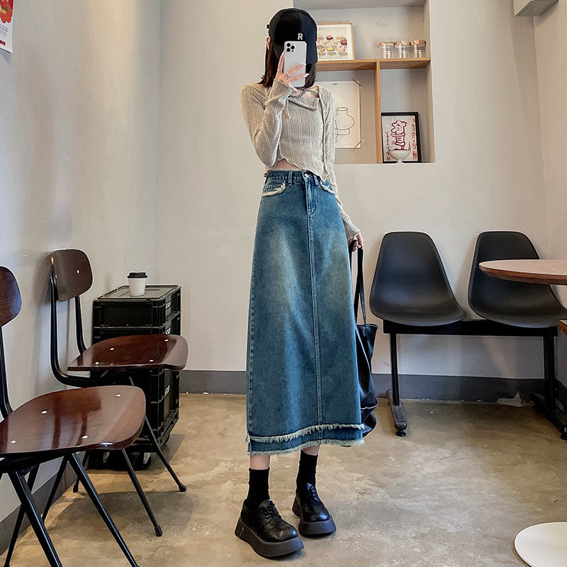Skirts Women Midi Fashion High - Denim Skirt Midi Vintage ulasan dan harga