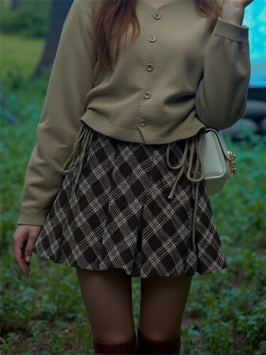 Plaid Brown Skirts Womens Velv - Denim Skirt Midi Vintage ulasan dan harga