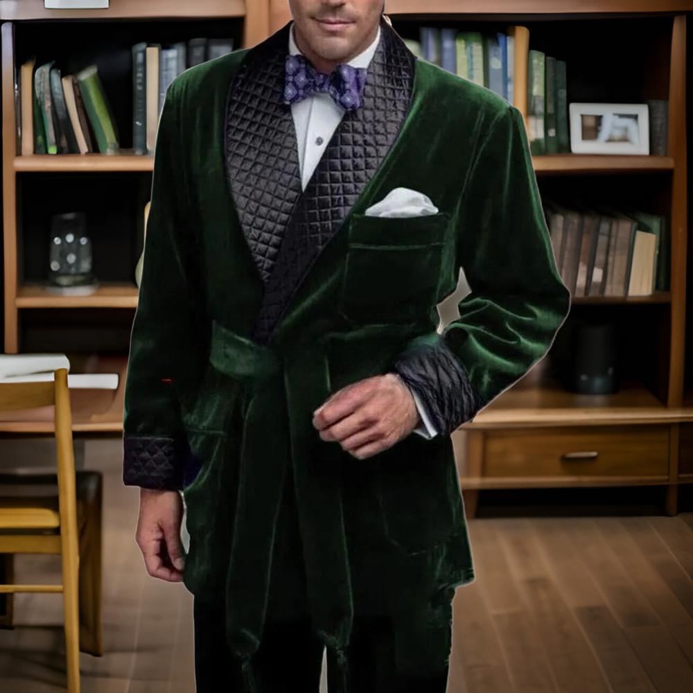 Green Velvet Smoking Suit Jack - Vintage Trench Coat ulasan dan harga
