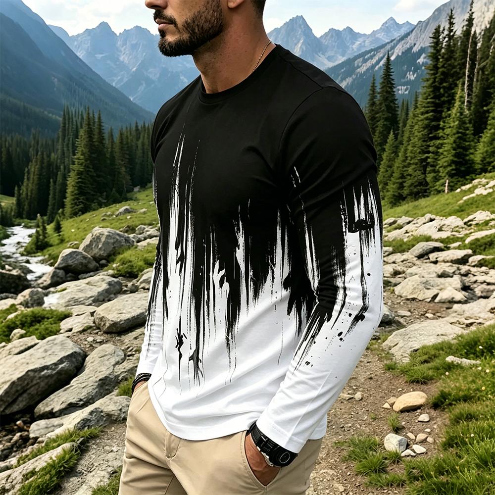 Men's Gradient Ink Splash Long - Vintage Fashion T Shirts ulasan dan harga