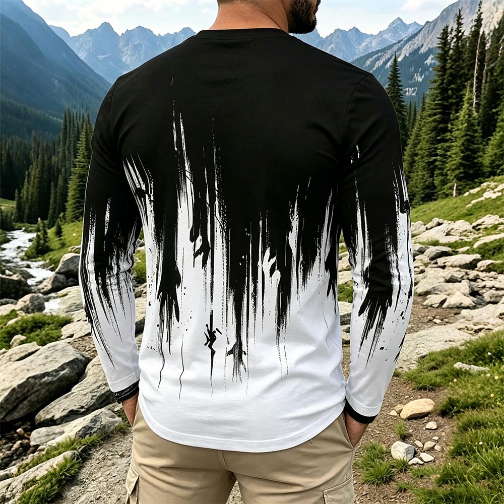 Men's Gradient Ink Splash Long - Vintage Fashion T Shirts ulasan dan harga