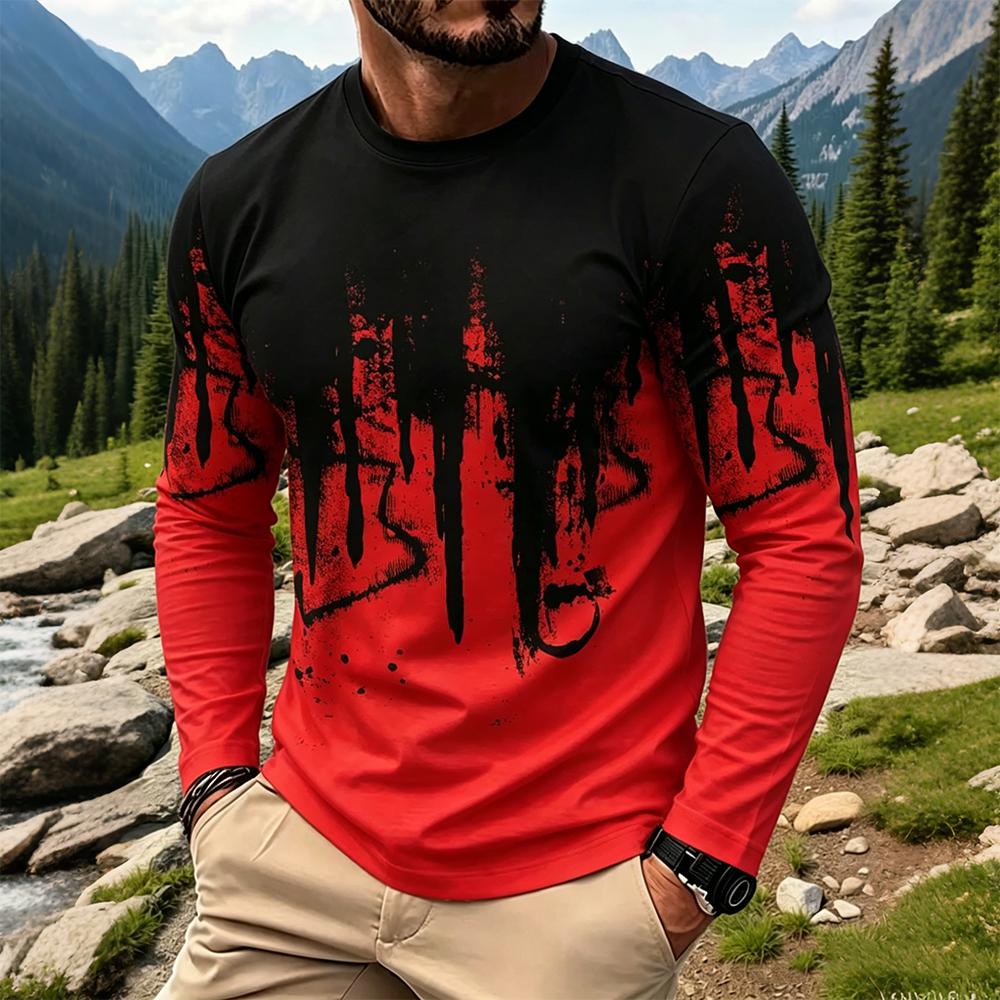 Men's Gradient Ink Splash Long - Vintage Fashion T Shirts ulasan dan harga